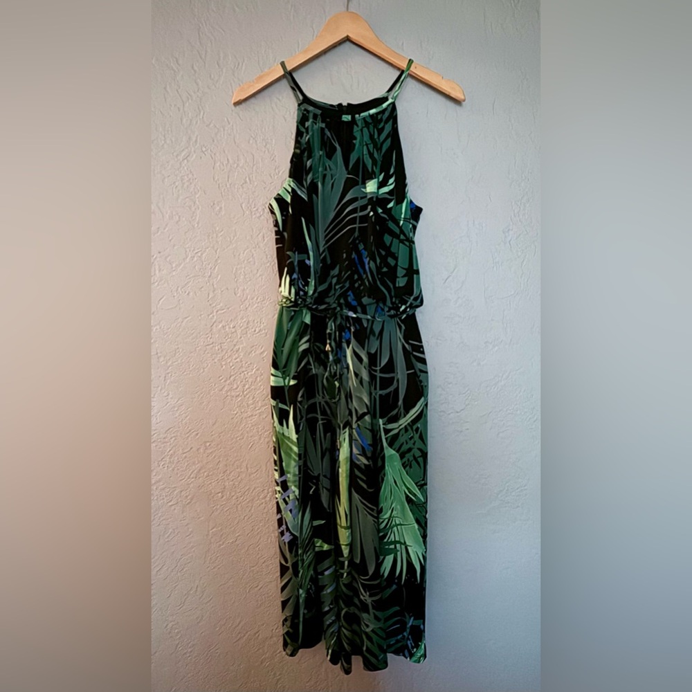 Source Unknown Green Leaf Print Jumpsuit